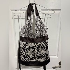 Bebe Brown and White Swirl Tank satin halter Top M #112